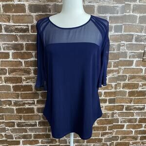 7th Avenue Design Studio Sleeveless Blouse Women XL Navy Blue Sheer Top